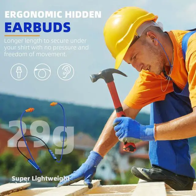 Alt view image 3 of 7 - Ear Plugs Bluetooth Headphones for Work Neckband Wireless Earbuds Noise Reduction in-Ear Earphones with Mic and Controls Waterproof Earbuds with 20 Hours Battery for Industrial Safety