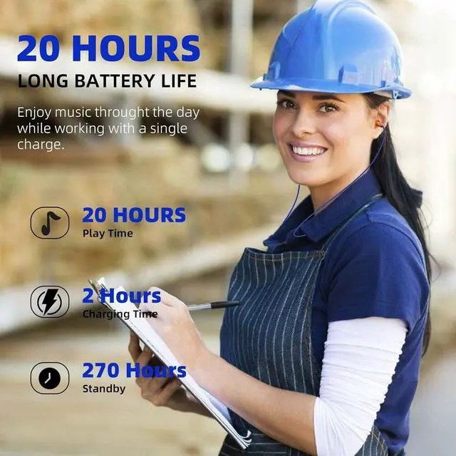 Alt view image 6 of 7 - Ear Plugs Bluetooth Headphones for Work Neckband Wireless Earbuds Noise Reduction in-Ear Earphones with Mic and Controls Waterproof Earbuds with 20 Hours Battery for Industrial Safety