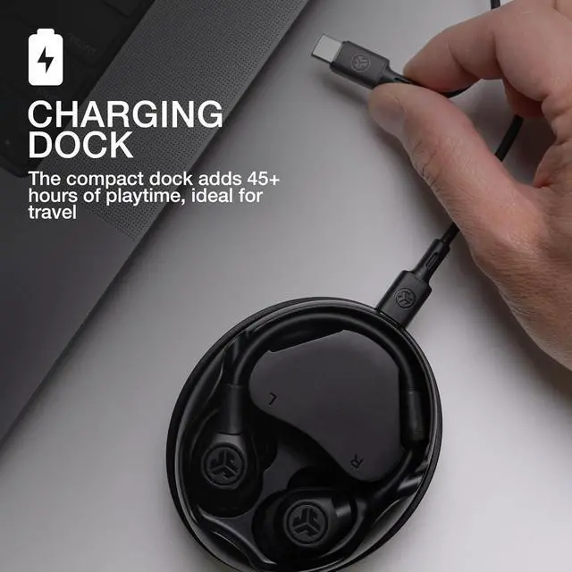 Alt view image 5 of 7 - Work Buds in-Ear True Wireless Headset with Detachable Noise-Canceling Boom Mic Black Long 55+ Total Hours Playtime Bluetooth Multipoint USB-C Charging Dock