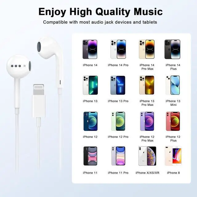 Alt view image 5 of 7 - 2 Pack for iPhone Headphones Wired Earbuds/Earphones with Built-in Microphone & Volume Control HiFi Stereo Nosie Reduction Compatible for iPhone 14 13 12 11 Pro Max XS XR X 8 7 6 Support All iOS