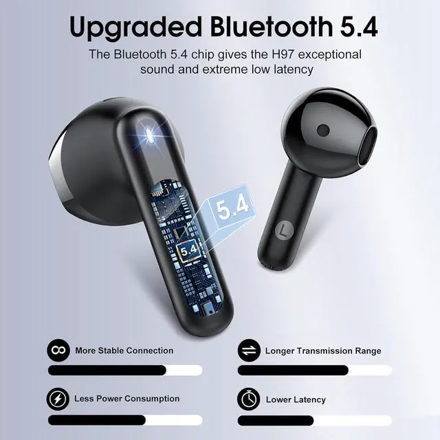 Alt view image 2 of 7 - Wireless Earbuds 2025 Bluetooth 5.4 Headphones with 3D Bass Stereo 40H Ultralight in-Ear Buds Bluetooth Earbuds with 4 ENC Noise Cancelling Mic USB-C LED IP7 Waterproof Earphones for Android iOS