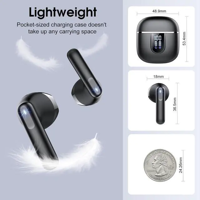Alt view image 5 of 7 - Wireless Earbuds 2025 Bluetooth 5.4 Headphones with 3D Bass Stereo 40H Ultralight in-Ear Buds Bluetooth Earbuds with 4 ENC Noise Cancelling Mic USB-C LED IP7 Waterproof Earphones for Android iOS