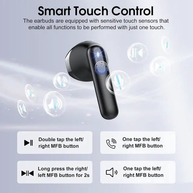 Alt view image 6 of 7 - Wireless Earbuds 2025 Bluetooth 5.4 Headphones with 3D Bass Stereo 40H Ultralight in-Ear Buds Bluetooth Earbuds with 4 ENC Noise Cancelling Mic USB-C LED IP7 Waterproof Earphones for Android iOS