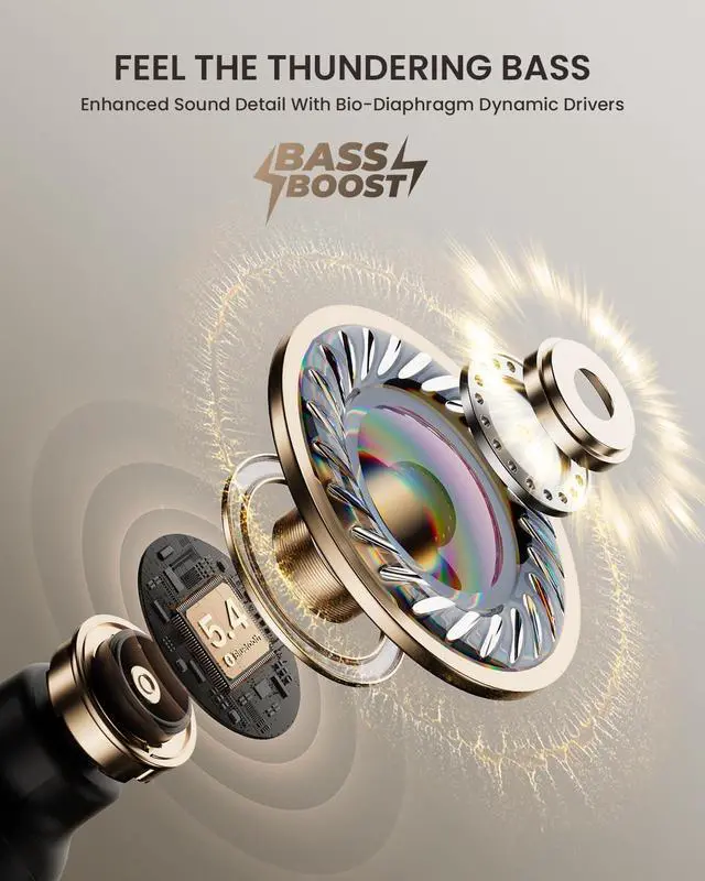 Alt view image 2 of 7 - Wireless in-Ear Earbuds with 4 Mics ENC Call-Enhancing Rophones 40H Playtime Bluetooth 5.4 IPX5 Waterproof True Wireless Earbuds for Laptops Tablets Smartphones and Gym Workouts Black