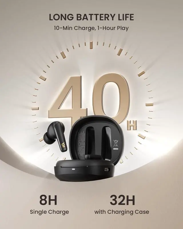 Alt view image 4 of 7 - Wireless in-Ear Earbuds with 4 Mics ENC Call-Enhancing Rophones 40H Playtime Bluetooth 5.4 IPX5 Waterproof True Wireless Earbuds for Laptops Tablets Smartphones and Gym Workouts Black