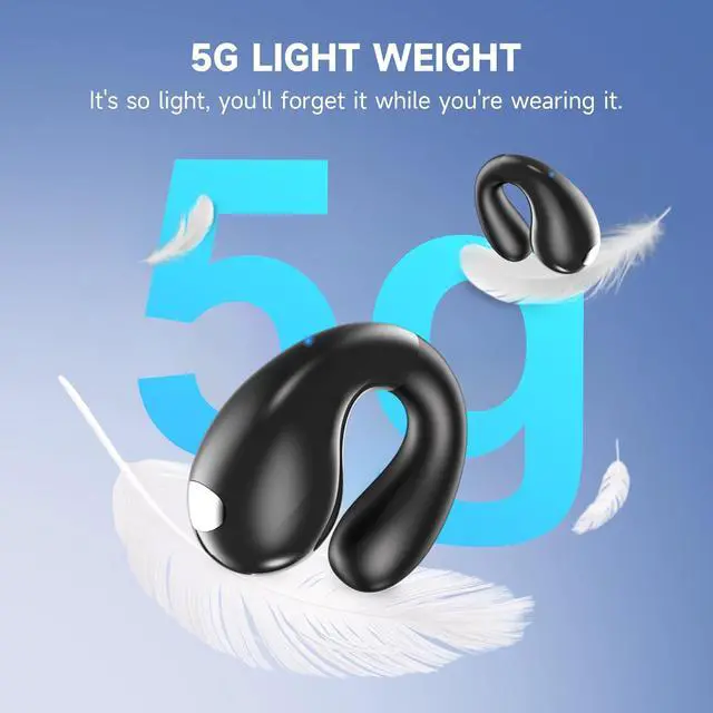 Alt view image 6 of 7 - Open Ear Earbuds Wireless Bluetooth 6.1 Earphones Flexible Clip On Ear buds with 36H Playtime LED Display Bone Conduction Headphones IPX7 Waterproof Light Weight Fit for Every Ear Sport Workout