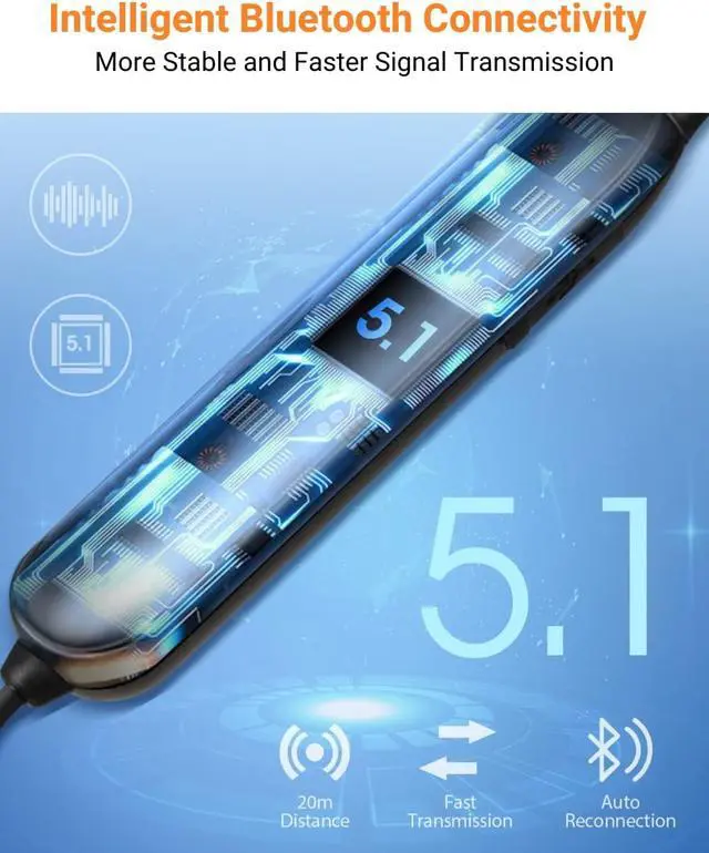 Alt view image 5 of 7 - Noise Reduction Wireless Neckband Headphones with Qualcomm aptX HD 27dB NRR CVC Noise Cancelling Mic & Controls and 20H Playtime for Work Safety OSHA Compliant - Blue Wire Orange Earbuds