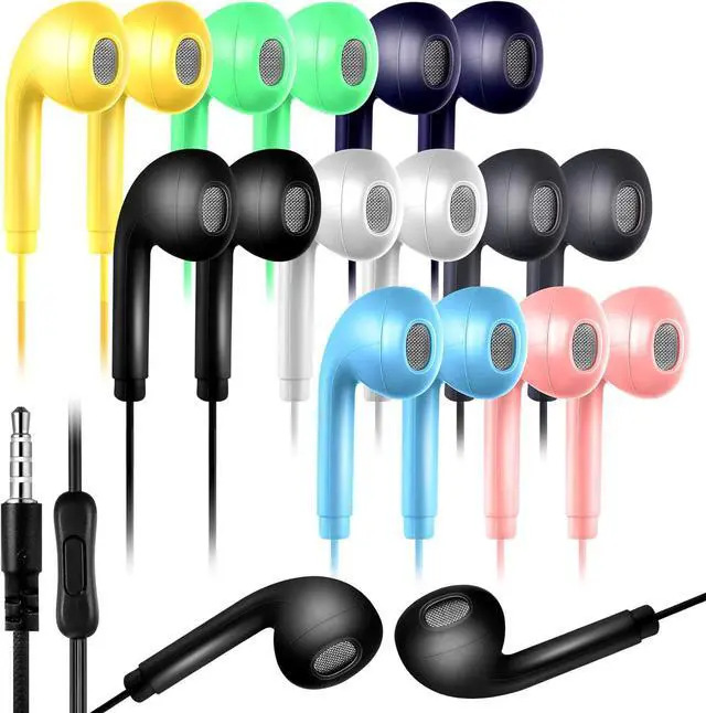 Main image of 50 Pack Bulk Earbud Headphones with Mic Student in Ear Earbuds Classroom Wired Ear Buds with 3.5mm Headphone Plug for Kids Adults School Library Museum Travel Plane Tablet(Multicolor Simple)