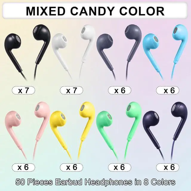 Alt view image 2 of 6 - 50 Pack Bulk Earbud Headphones with Mic Student in Ear Earbuds Classroom Wired Ear Buds with 3.5mm Headphone Plug for Kids Adults School Library Museum Travel Plane Tablet(Multicolor Simple)