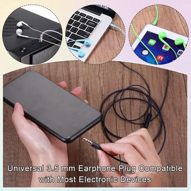 Alt view image 4 of 6 - 50 Pack Bulk Earbud Headphones with Mic Student in Ear Earbuds Classroom Wired Ear Buds with 3.5mm Headphone Plug for Kids Adults School Library Museum Travel Plane Tablet(Multicolor Simple)