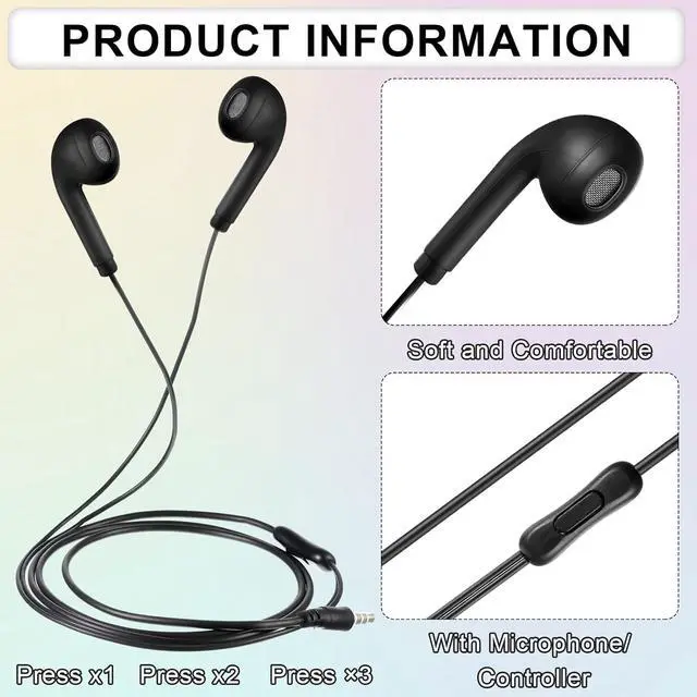 Alt view image 3 of 6 - 50 Pack Bulk Earbud Headphones with Mic Student in Ear Earbuds Classroom Wired Ear Buds with 3.5mm Headphone Plug for Kids Adults School Library Museum Travel Plane Tablet(Multicolor Simple)