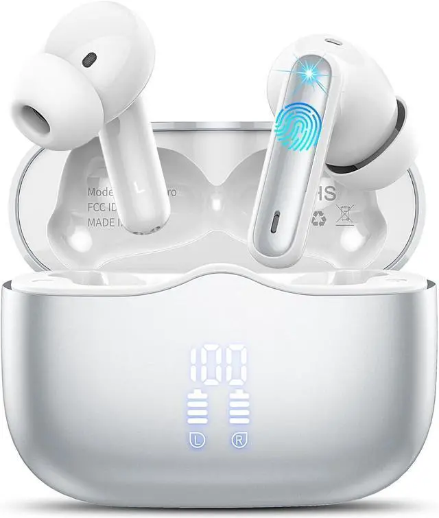 Main image of Wireless Earbud Bluetooth 5.3 Headphones Deep Bass with 4 HD Mics Wireless Headphones in Ear 40H Playtime Bluetooth Earphones with Light Weight IP7 Waterproof Ear Buds for Android IOS Silver