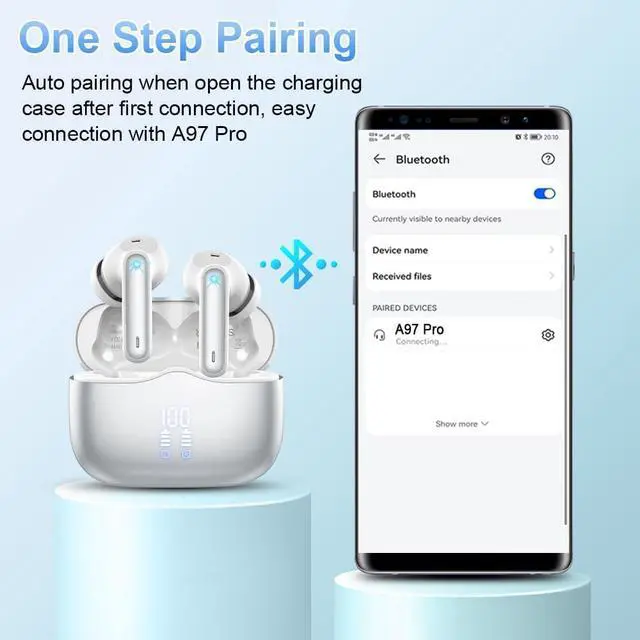 Alt view image 6 of 7 - Wireless Earbud Bluetooth 5.3 Headphones Deep Bass with 4 HD Mics Wireless Headphones in Ear 40H Playtime Bluetooth Earphones with Light Weight IP7 Waterproof Ear Buds for Android IOS Silver