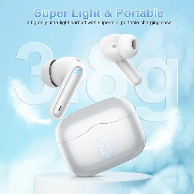 Alt view image 5 of 7 - Wireless Earbud Bluetooth 5.3 Headphones Deep Bass with 4 HD Mics Wireless Headphones in Ear 40H Playtime Bluetooth Earphones with Light Weight IP7 Waterproof Ear Buds for Android IOS Silver