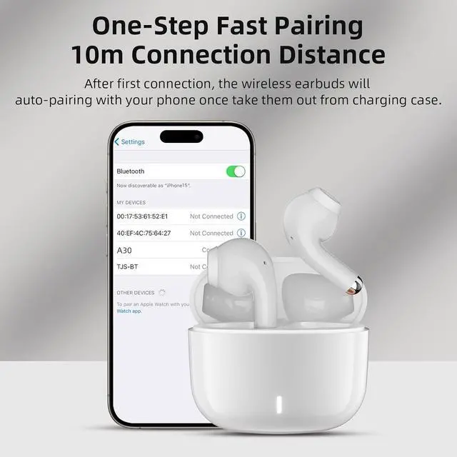 Alt view image 6 of 7 - Bluetooth 5.3 Wireless Earbuds for iPhone 17 16 15 Pro Max Noise Canceling Headphones Stereo in-Ear Earphones Gaming Ear Buds Mic Deep Bass for  S25 S24 S23 S22 S21 Ultra Pixel 10 9 8 7