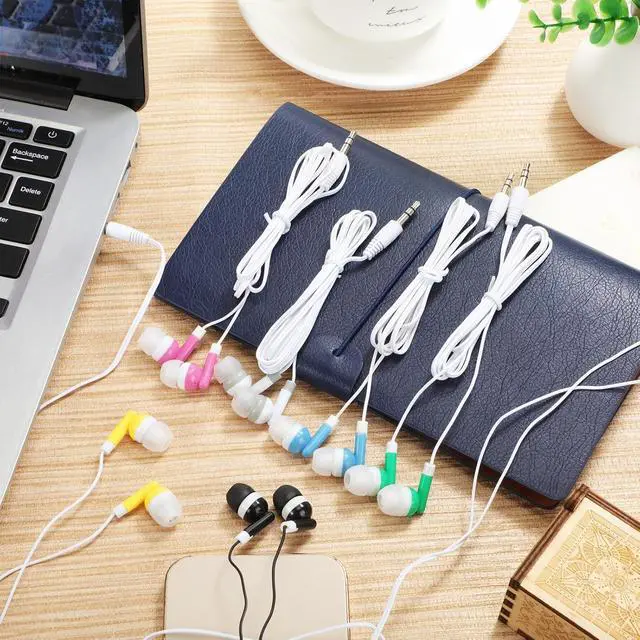 Alt view image 5 of 6 - 120 Pack Bulk Earbuds in Ear Headphones Earbud Assorted Colors Wire Earphones Wholesale for Classroom Libraries Students Individually Bagged