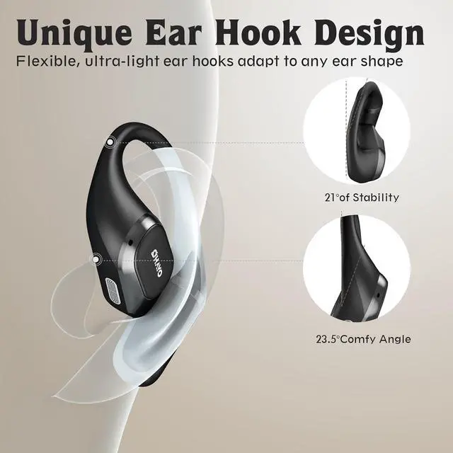 Alt view image 5 of 7 - Open Ear Headphones Over Ear Earbuds with Ergonomic Earhook Bluetooth Headphones 5.4 with Smart Digital Display 40H Playtime IPX6 Waterproof Touch Control Operate Fit Cycling Running Workout(Black)