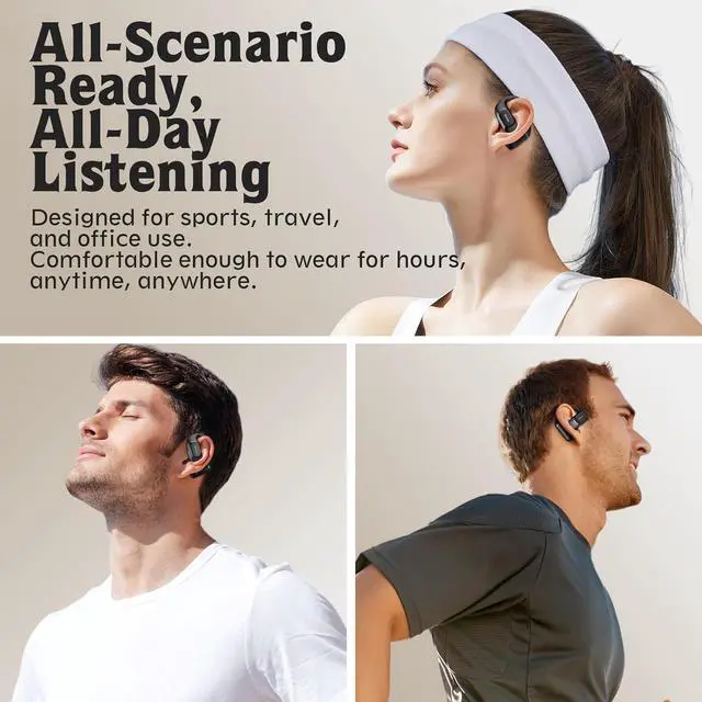 Alt view image 7 of 7 - Open Ear Headphones Over Ear Earbuds with Ergonomic Earhook Bluetooth Headphones 5.4 with Smart Digital Display 40H Playtime IPX6 Waterproof Touch Control Operate Fit Cycling Running Workout(Black)