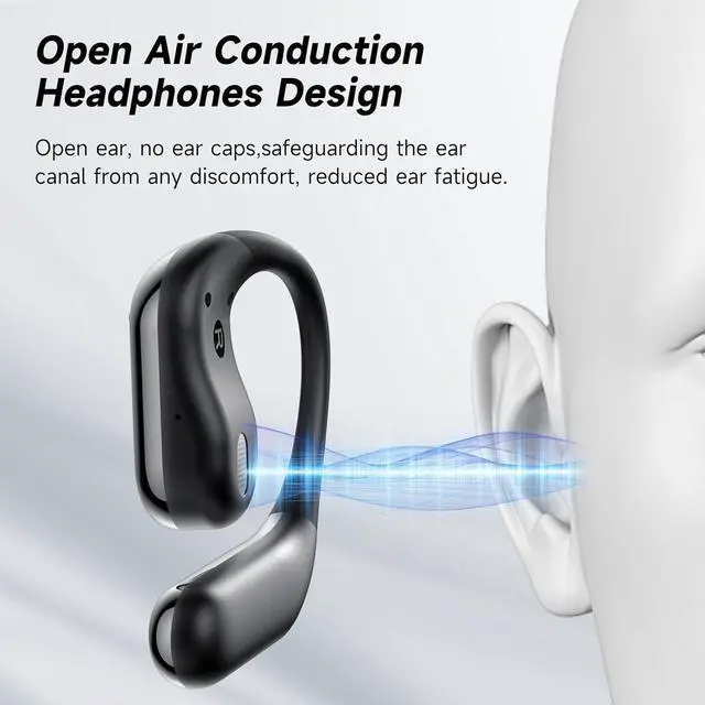 Alt view image 2 of 6 - Open Ear Clip Wireless Earbuds Bone Conduction Headphones Bluetooth 5.4 Open Ear Design for Running Fitness officeBuilt-in Mic IPX7 Waterproof LED Display Charging Case Ear Hooks Ear Buds