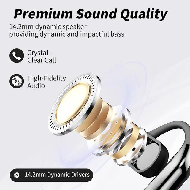 Alt view image 6 of 6 - Open Ear Clip Wireless Earbuds Bone Conduction Headphones Bluetooth 5.4 Open Ear Design for Running Fitness officeBuilt-in Mic IPX7 Waterproof LED Display Charging Case Ear Hooks Ear Buds