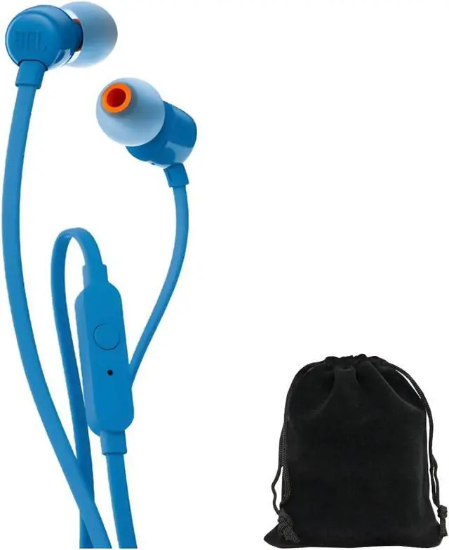 Alt view image 2 of 5 - Tune T160 in-Ear Headphones Pure Bass Sound 1-Button Remote with Microphone Tangle-Free Flat Cable Blue Includes Carrying Pouch TUNET160-Pouch