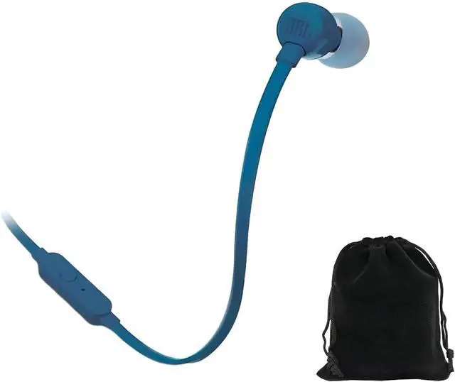 Alt view image 3 of 5 - Tune T160 in-Ear Headphones Pure Bass Sound 1-Button Remote with Microphone Tangle-Free Flat Cable Blue Includes Carrying Pouch TUNET160-Pouch