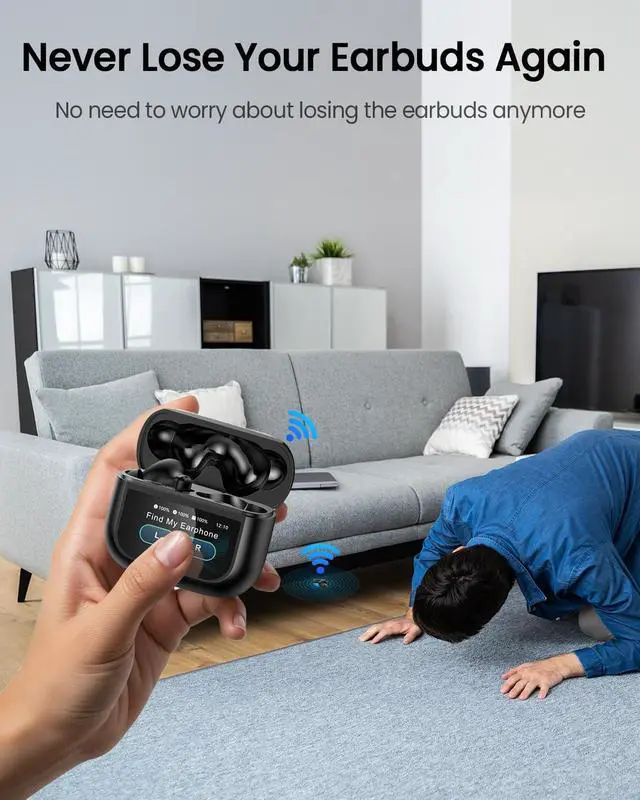 Alt view image 6 of 7 - Wireless Earbuds Bluetooth Headphones ANC/ENC Noise Cancelling Ear Buds with Multifuntional Touch Screen 40H Stereo Sound for Sports IPX7 Clear Calls 5 EQ for iOS Android (Jet Black)