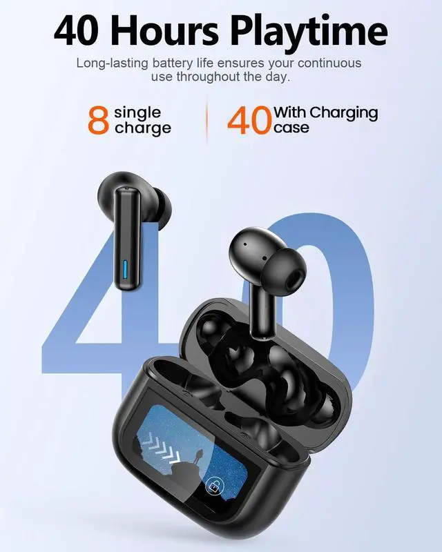 Alt view image 7 of 7 - Wireless Earbuds Bluetooth Headphones ANC/ENC Noise Cancelling Ear Buds with Multifuntional Touch Screen 40H Stereo Sound for Sports IPX7 Clear Calls 5 EQ for iOS Android (Jet Black)