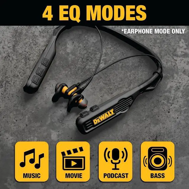 Alt view image 6 of 7 - Heavy Duty Black Edition 2-in-1 Neckband Bluetooth Headphones w/Built-in Speakers Jobsite Wearable Speaker & Around Neck Wireless Headset 60+ Hrs Hands-Free Music & Calls Carry Pouch
