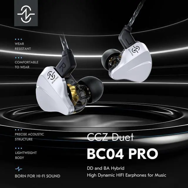 Alt view image 2 of 7 - CCZ BC04 PRO in Ear Monitor Headphone IEM for Gaming Heavy Deep Bass Wired Earbuds in Ear Headphones 1BA 1DD Noise Cancelling Ear buds with 5N OFC Cable for Singer Musician (without mic Matte Black)