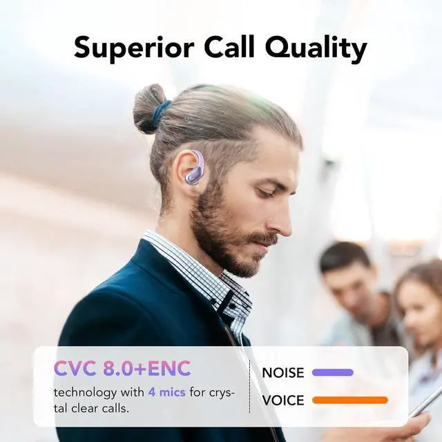 Alt view image 5 of 7 - Ear buds Wireless Earbuds Bluetooth 5.3 Headphones 60hrs Playtime with Digital Display Sports Wireless Headphones with Earhook Deep Bass IPX7 Waterproof Over-Ear Earbuds for Android iOS Workout Purple