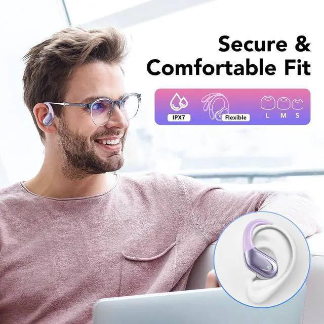 Alt view image 7 of 7 - Ear buds Wireless Earbuds Bluetooth 5.3 Headphones 60hrs Playtime with Digital Display Sports Wireless Headphones with Earhook Deep Bass IPX7 Waterproof Over-Ear Earbuds for Android iOS Workout Purple