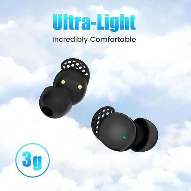 Alt view image 3 of 6 - Sleep Earbuds for Side Sleepers Wireless Noise Cancelling Sleep Headphones with Sleep Mode LED Power Display Comfort Fit for Sleeping Working Hiking (Lavender)