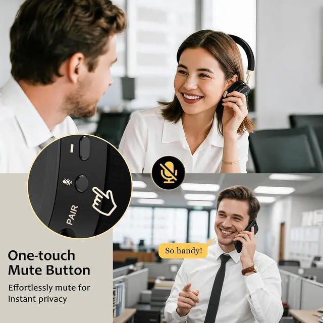 Alt view image 7 of 7 - Wireless Headset with Mic for Work Bluetooth Headphones with Microphone Hybrid Mode Wireless/Wired Dual AI Noise Cancellation Retractable Boom Mic USB Dongle & Mute for Home/Office/PC/Cell Phones