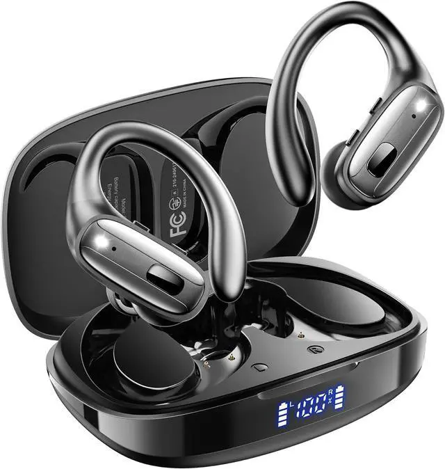 Main image of Wireless Earbuds Sports Bluetooth 5.4 Headphones Ear Buds with ENC Noise Canceling Mic 80Hr Playtime Earphones Palm-Sized LED Power Display IPX7 Waterproof Headset for Workout Running Black