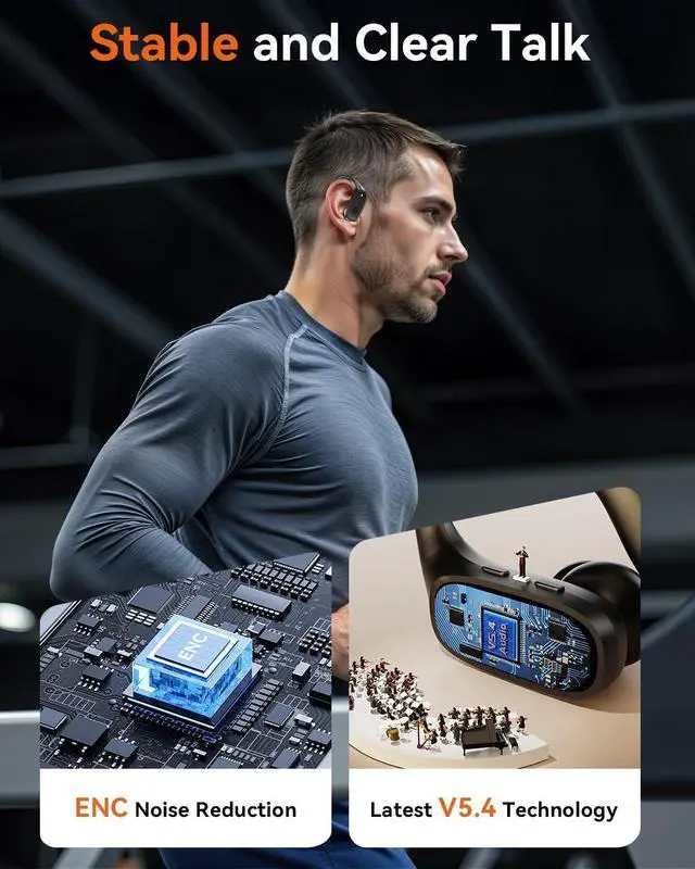 Alt view image 4 of 7 - Wireless Earbuds Sports Bluetooth 5.4 Headphones Ear Buds with ENC Noise Canceling Mic 80Hr Playtime Earphones Palm-Sized LED Power Display IPX7 Waterproof Headset for Workout Running Black