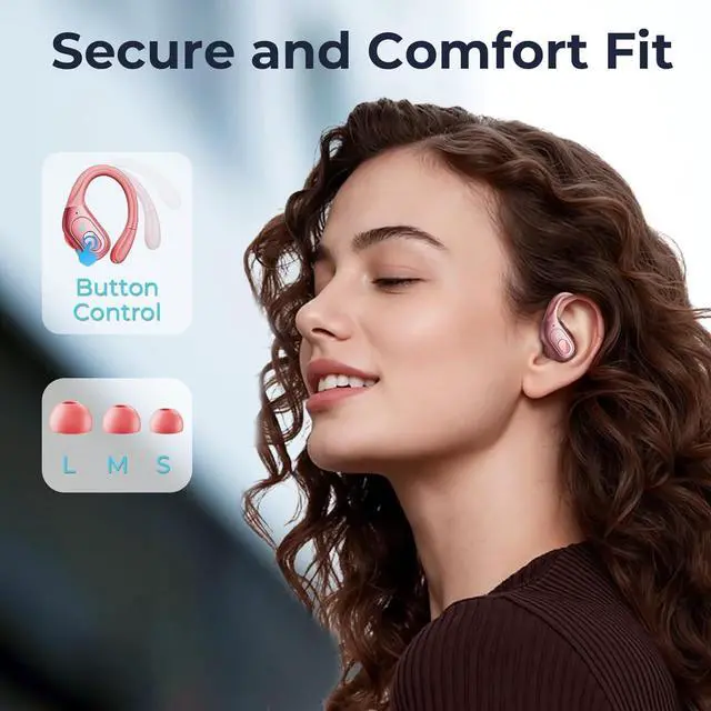 Alt view image 4 of 7 - Active Noise Cancelling Ear Buds Bluetooth Headphones Wireless Earbuds 90Hrs Playback Stereo Bass Earphones with Over-Ear Hooks IPX7 Waterproof Earbud for Sports Running Gym Workout Rose Gold