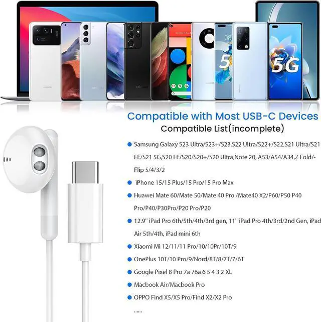 Alt view image 5 of 7 - USB C Headphones for iPhone 17 16 15 Pro Max Plus iPad Pro USB C Earphones with Microphone Volume Control USB C Wired Earbuds USB Type C Earphone for Google Pixel 8  S25 S24 S23 S22 S21 S20 A55