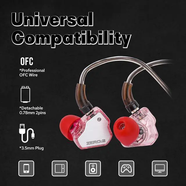 Alt view image 5 of 7 - 7Hz x Crinacle Zero:2 in Ear Monitor Updated 10mm Dynamic Driver IEM Wired Earbuds Earphones Gaming Earbuds with OFC IEM Cable for Musician (Pink Without MIC)
