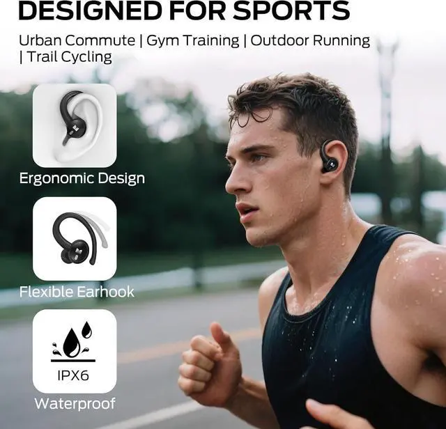 Alt view image 5 of 7 - N-Lite 216 Wireless Earbuds Sports Earbuds with Earhooks Noise Cancelling Headset Stereo Deep Bass Over Ear Buds 48H Playtime IPX6 Waterproof Earphones for Sports/Running/WorkoutBlack