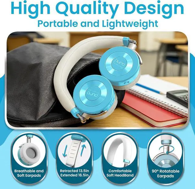 Alt view image 5 of 7 - JuniorJam Plus Volume-Limiting Wireless Bluetooth Headphones for Kids Secure Audio with Adjustable On-Ear Design 22-Hour Battery Life Ideal for Tablets Smartphones & PCs - Teal