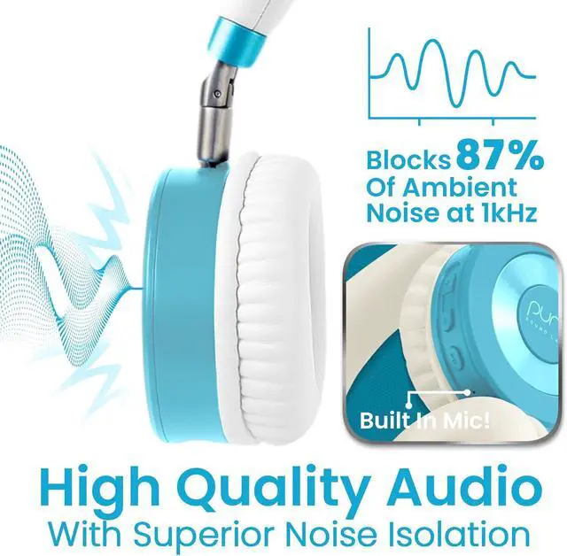 Alt view image 6 of 7 - JuniorJam Plus Volume-Limiting Wireless Bluetooth Headphones for Kids Secure Audio with Adjustable On-Ear Design 22-Hour Battery Life Ideal for Tablets Smartphones & PCs - Teal