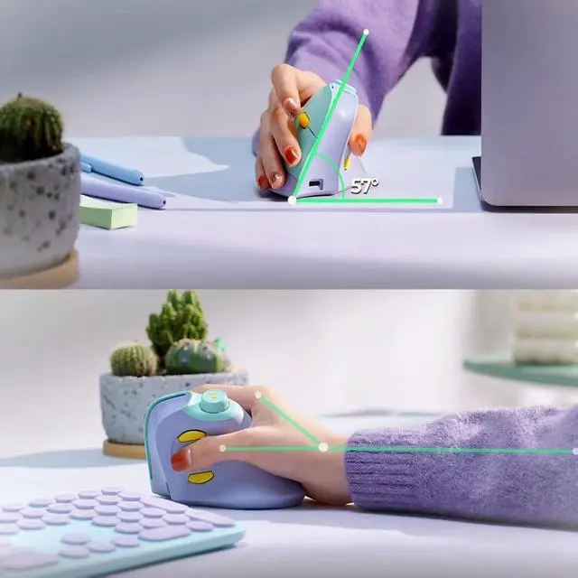 Alt view image 4 of 7 - Ergonomic Mouse Rechargeable USB+Dual Bluetooth MOU-302 Vertical Wireless Mouse with Volume Knob Quiet Clicks Multi-Device Cordless Mice Compatible for Windows PC Laptop Mac OS Purple