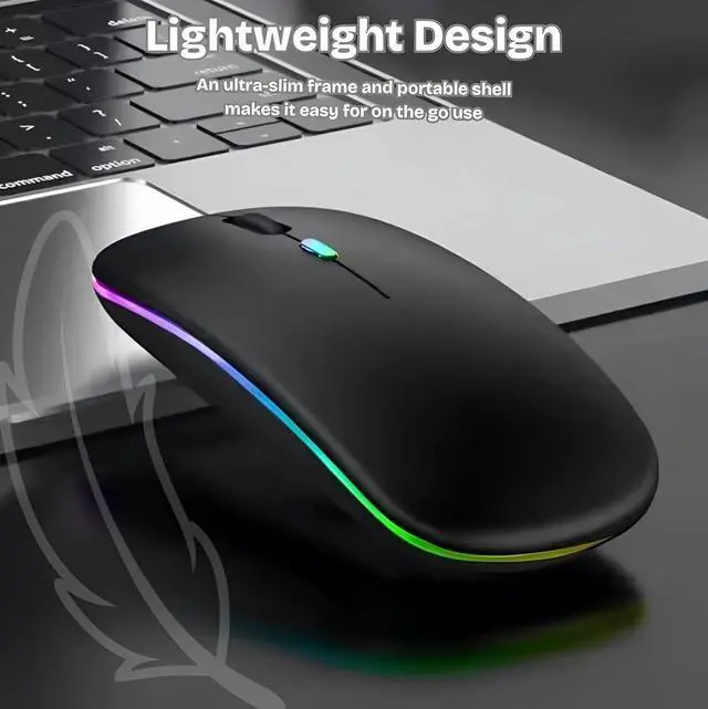 Alt view image 3 of 7 - Wireless Bluetooth Magic Mouse - Rechargeable Slim RGB Backlight 2.4GHz Type-C Nano USB Receiver Dual Mode Connection for Laptop/PC/Mac/iPad/Computer (Onyx Black)