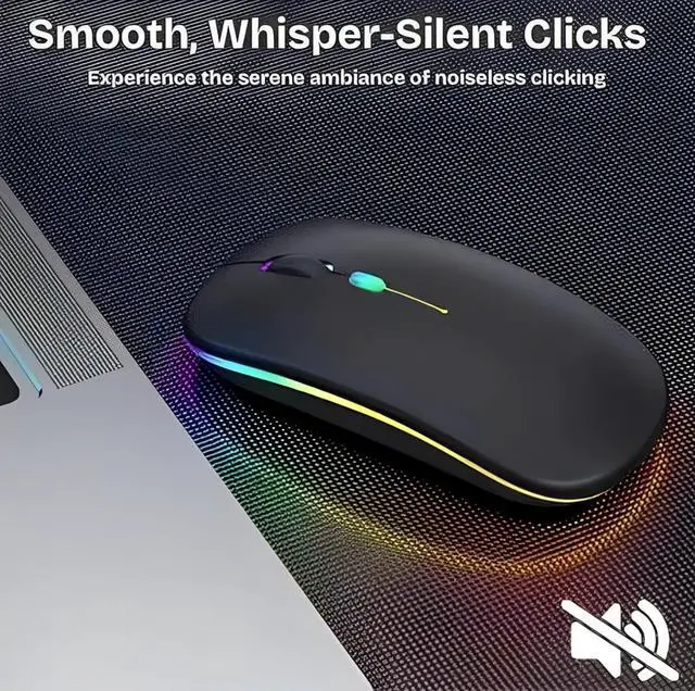 Alt view image 5 of 7 - Wireless Bluetooth Magic Mouse - Rechargeable Slim RGB Backlight 2.4GHz Type-C Nano USB Receiver Dual Mode Connection for Laptop/PC/Mac/iPad/Computer (Onyx Black)