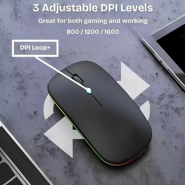 Alt view image 6 of 7 - Wireless Bluetooth Magic Mouse - Rechargeable Slim RGB Backlight 2.4GHz Type-C Nano USB Receiver Dual Mode Connection for Laptop/PC/Mac/iPad/Computer (Onyx Black)