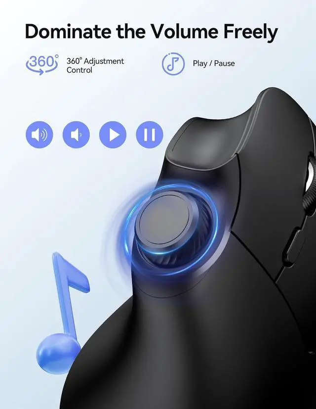 Alt view image 2 of 7 - Ergonomic Mouse Rechargeable Wireless Bluetooth Mouse (BT 5.0/5.0+2.4G) Vertical Mouse with Volume Knob Quiet Clicks Cordless Mice 6 Adjustable DPI with USB A Receiver Wide Compatibility