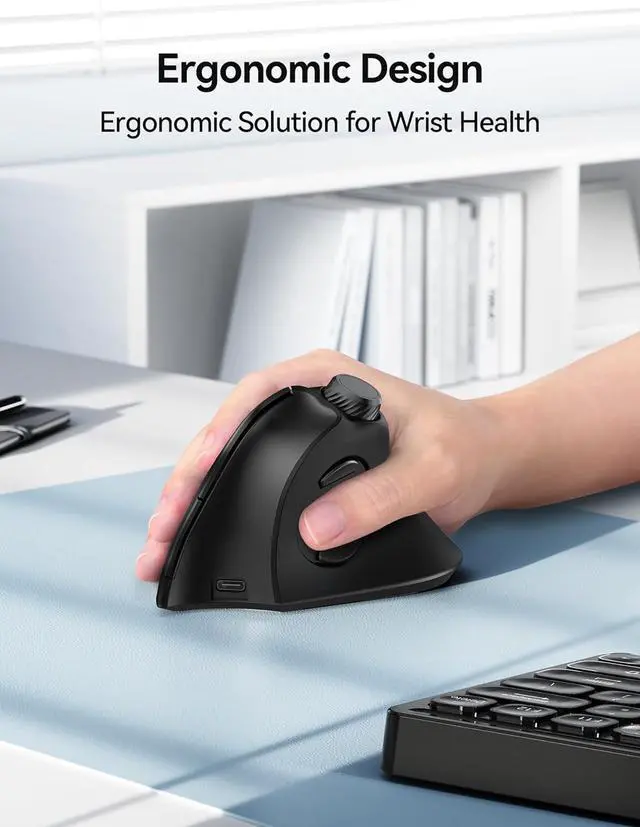 Alt view image 5 of 7 - Ergonomic Mouse Rechargeable Wireless Bluetooth Mouse (BT 5.0/5.0+2.4G) Vertical Mouse with Volume Knob Quiet Clicks Cordless Mice 6 Adjustable DPI with USB A Receiver Wide Compatibility