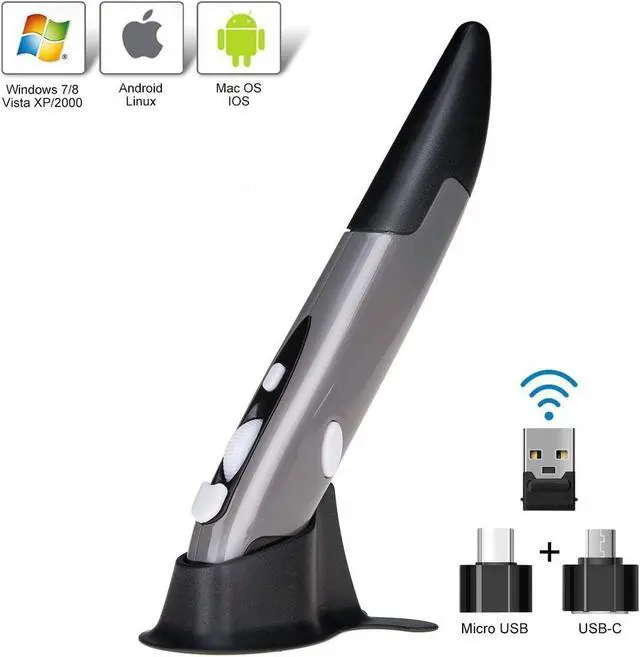 Alt view image 6 of 7 - Wireless Optical Pocket Pen Mouse 2.4GHZ USB Wireless Optical Pen Mouse 800/1200/1600 DPI Adjustable Handwriting Mini Air Mice for PC Laptop Notebook Computer Mac (Grey)