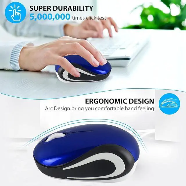 Alt view image 5 of 5 - Wireless Mouse Mini Small Silent Cute Pocket Portable Compact Travel USB Tiny Optical Mice 3 Buttons 1000 DPI Cordless Mouse for PC Laptop Computer MacBook Kids Girl Boy Women Small Hands Gift(Blue)